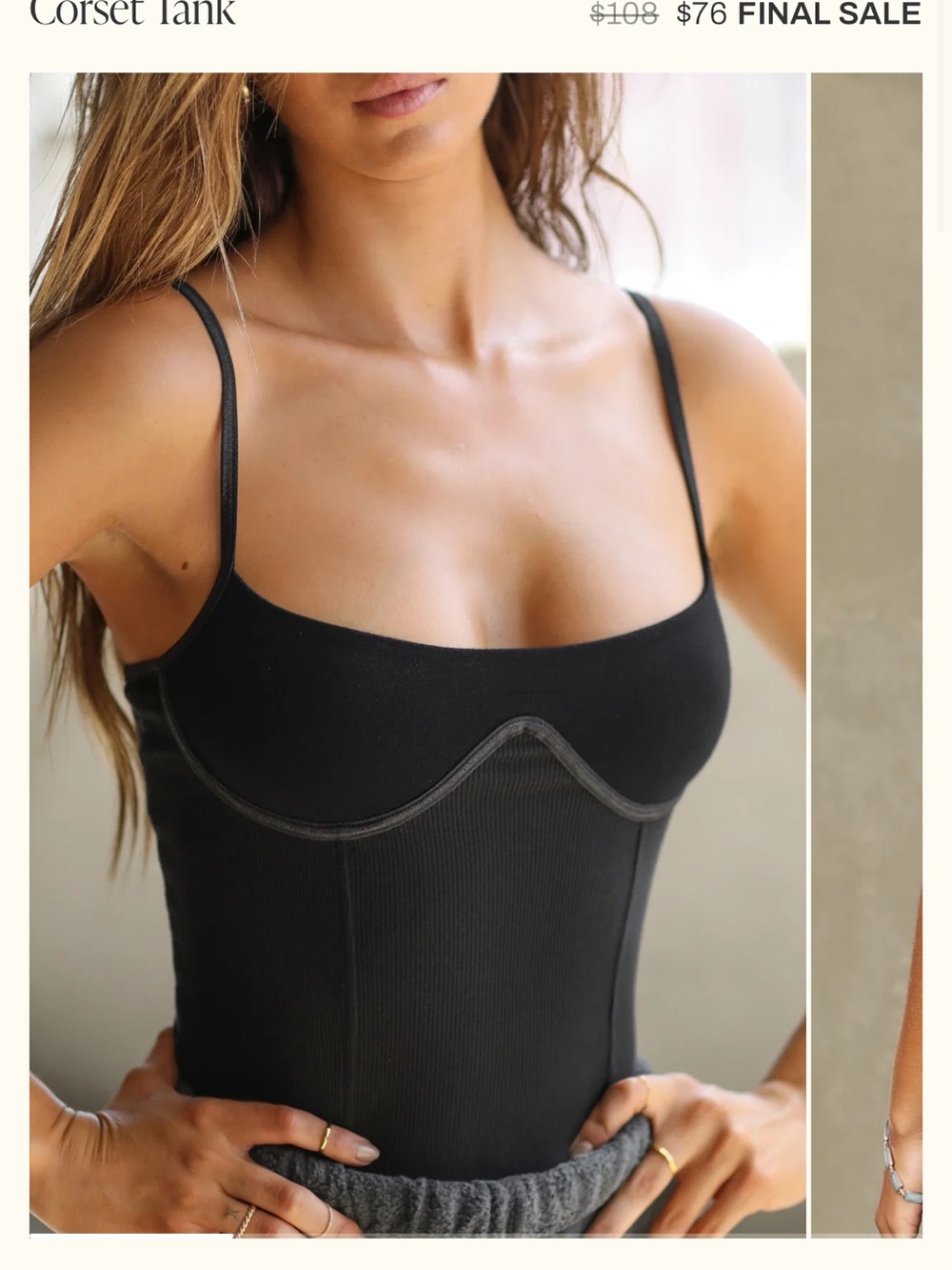 Joah Brown Black Corset-Style Tank with Slim Straps
